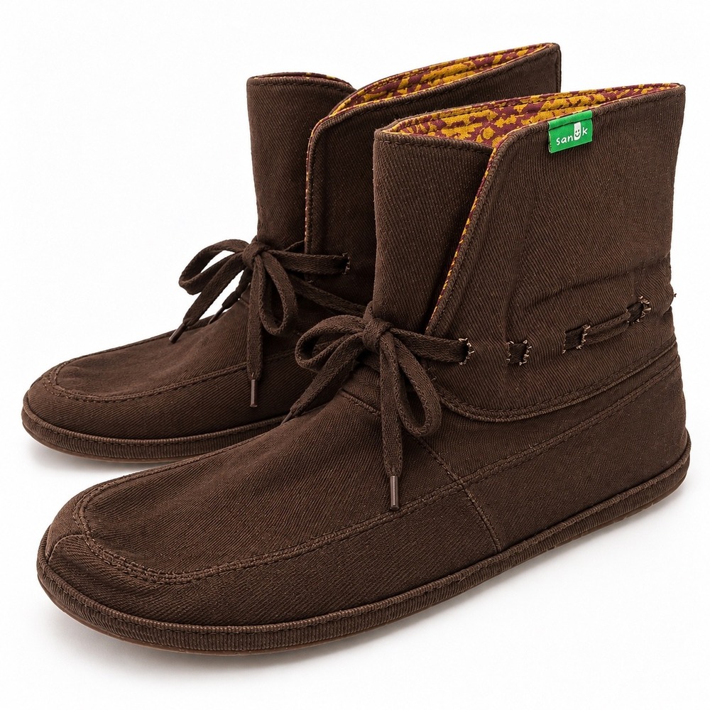 Sanuk Sidewalk Surfer Brown Textile Lace Up Bootie Slippers Womens 10 NWOT